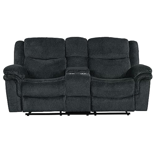 Dark Blue Velvet Loveseat Recliner Sofa with USB Ports