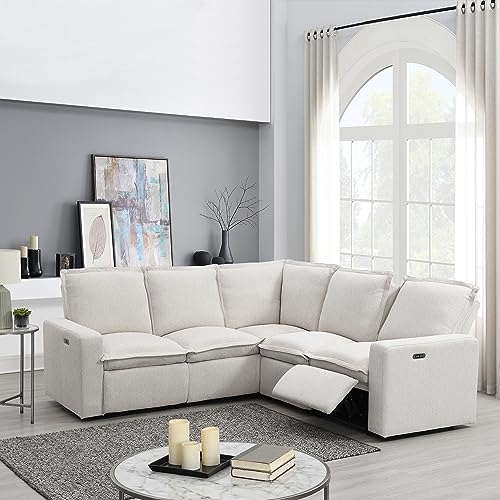 Beige Modular L-Shaped Sectional Sofa with Recliner