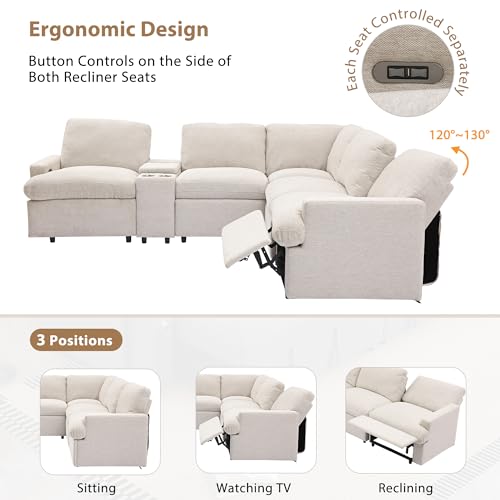 LUMISOL Power Recliner Sectional Sofa with Storage
