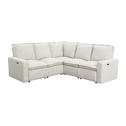 Beige Modular L-Shaped Sectional Sofa with Recliner