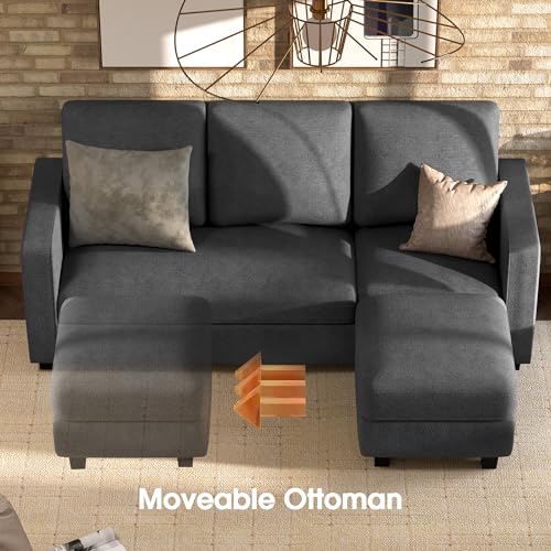 JUMMICO Deep Grey L-Shaped Convertible Sofa Couch