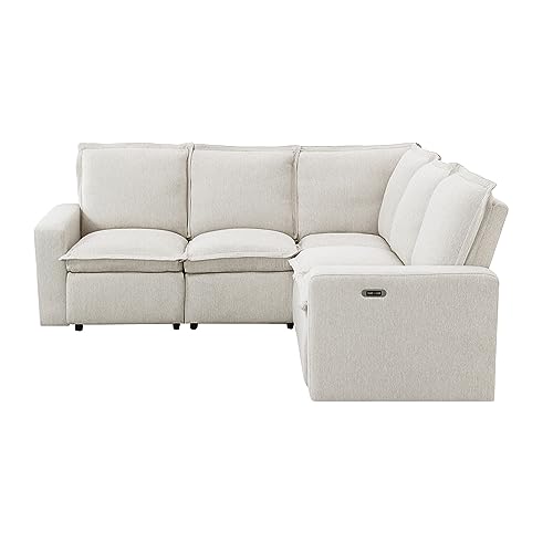 Beige Modular L-Shaped Sectional Sofa with Recliner