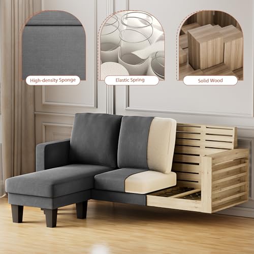 JUMMICO Deep Grey L-Shaped Convertible Sofa Couch