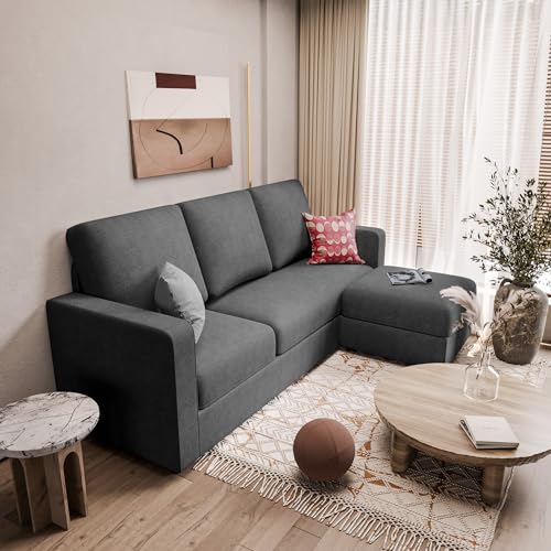 JUMMICO Deep Grey L-Shaped Convertible Sofa Couch
