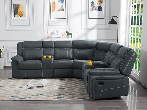 L-Shaped Modern Reclining Sectional Sofa with Consoles