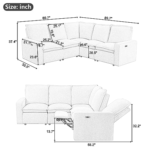 Grey L-Shaped Sectional Sofa with Power Recliner