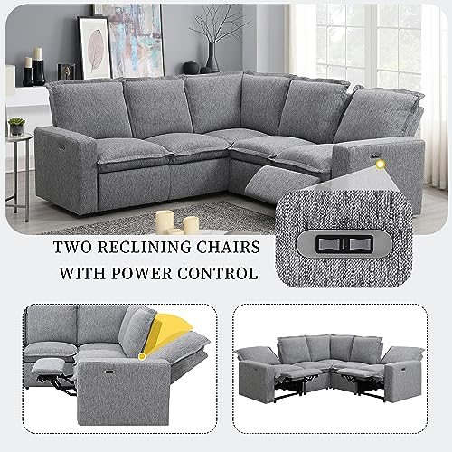 Grey L-Shaped Sectional Sofa with Power Recliner