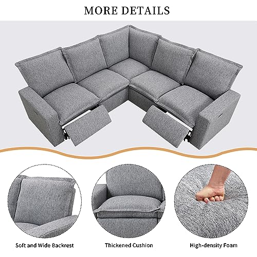Grey L-Shaped Sectional Sofa with Power Recliner