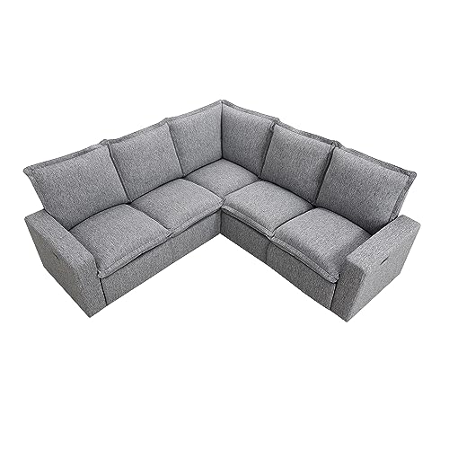Grey L-Shaped Sectional Sofa with Power Recliner