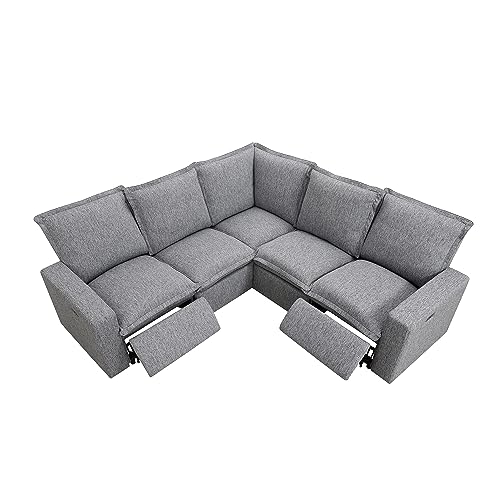 Grey L-Shaped Sectional Sofa with Power Recliner