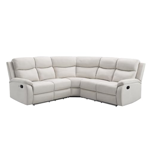 Beige Velvet L-Shaped Sectional Recliner Sofa