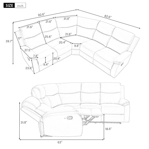 Beige Velvet L-Shaped Sectional Recliner Sofa