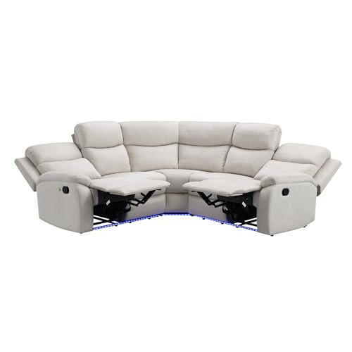 Beige Velvet L-Shaped Sectional Recliner Sofa