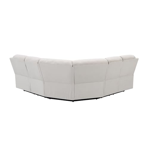 Beige Velvet L-Shaped Sectional Recliner Sofa