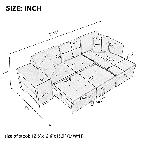 Stylish Gray L-Shaped Sectional Sofa Bed Set