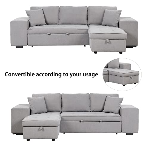 Stylish Gray L-Shaped Sectional Sofa Bed Set