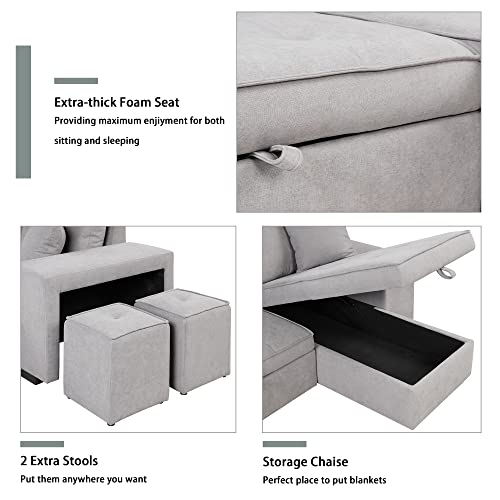 Stylish Gray L-Shaped Sectional Sofa Bed Set