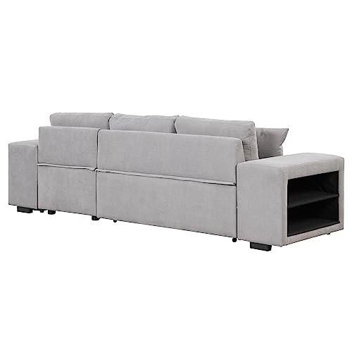 Stylish Gray L-Shaped Sectional Sofa Bed Set