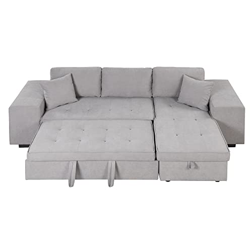 Stylish Gray L-Shaped Sectional Sofa Bed Set
