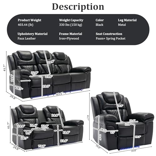 Stylish 3-Piece Sectional Recliner Sofa Set