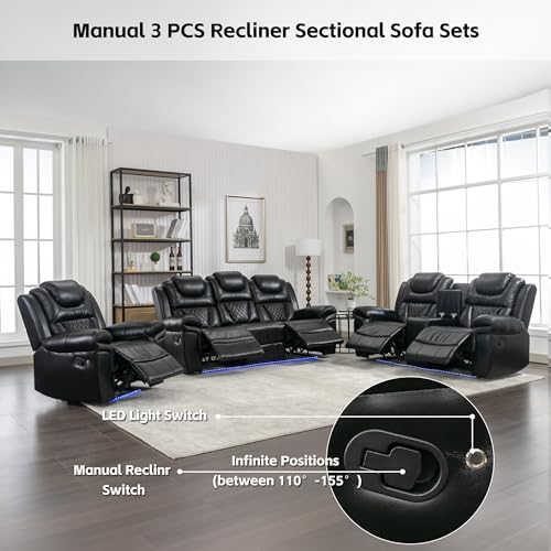 Stylish 3-Piece Sectional Recliner Sofa Set