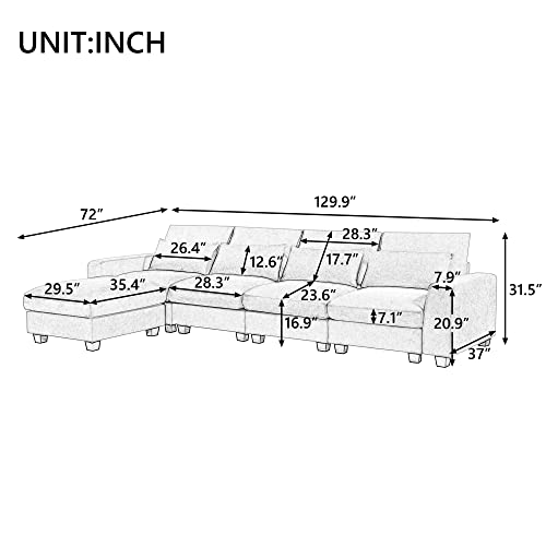 Light Grey Convertible L-Shaped Sectional Sofa Couch
