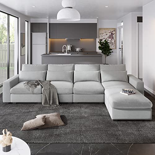 Light Grey Convertible L-Shaped Sectional Sofa Couch