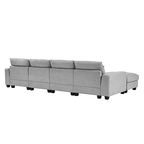Light Grey Convertible L-Shaped Sectional Sofa Couch