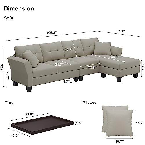 Belffin Grey L-Shaped Convertible Sectional Couch