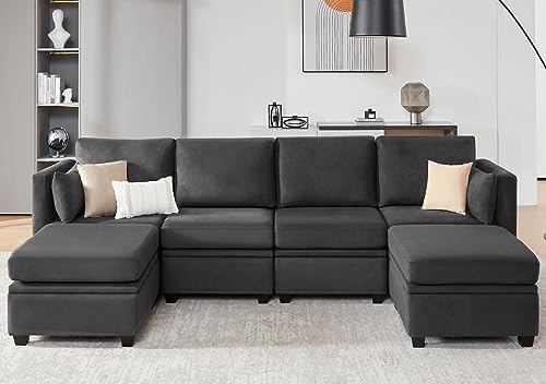 Modular U-Shaped Sofa with Storage - Dark Grey