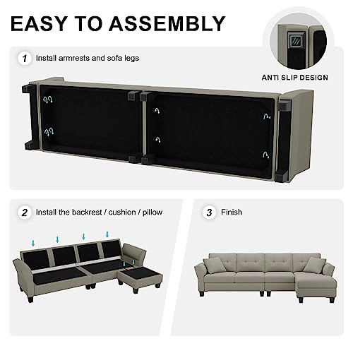 Belffin Grey L-Shaped Convertible Sectional Couch