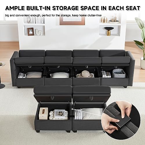 Modular U-Shaped Sofa with Storage - Dark Grey