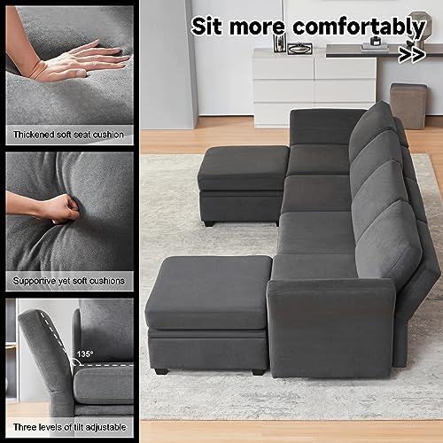 Modular U-Shaped Sofa with Storage - Dark Grey
