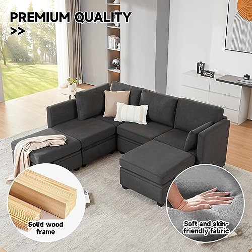 Modular U-Shaped Sofa with Storage - Dark Grey