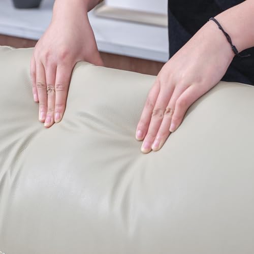Cream L-Shaped Leather Power Reclining Sectional Sofa