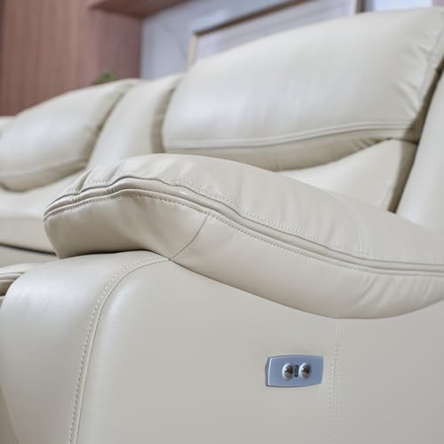 Cream L-Shaped Leather Power Reclining Sectional Sofa