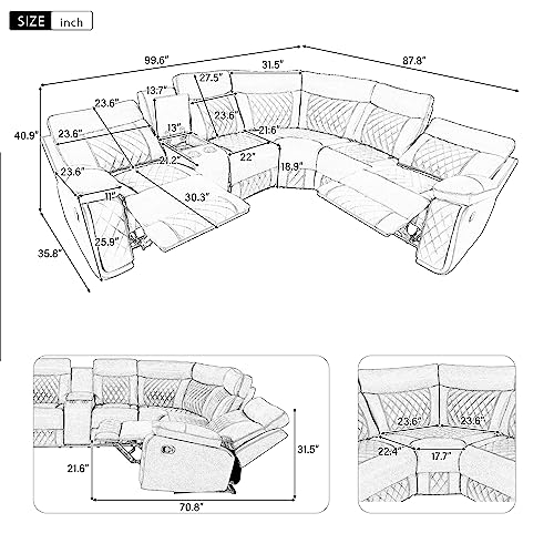 Premium Faux Leather Manual Reclining Sectional Sofa Set