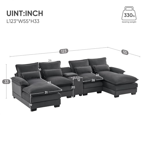 Neylory Modern U-Shaped Velvet Sectional Sofa
