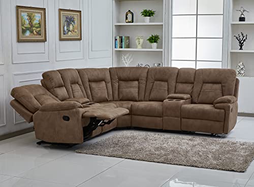 Betsy Large Microfiber Reclining Sectional Sofa – Latte