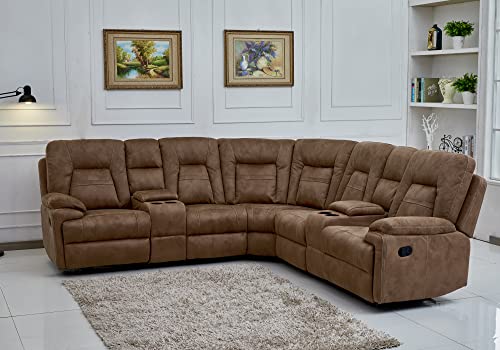 Betsy Large Microfiber Reclining Sectional Sofa – Latte