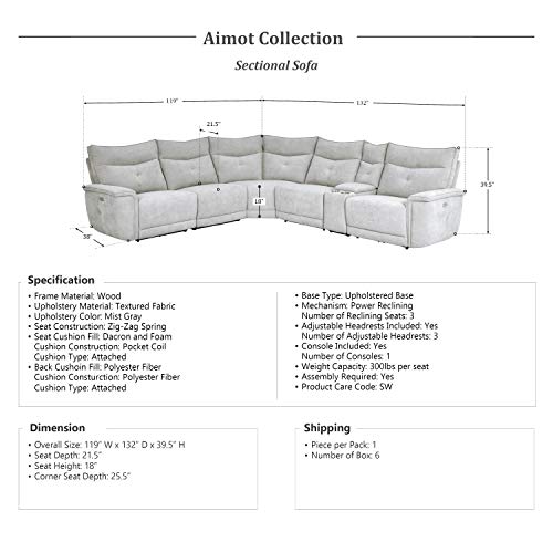 Lexicon Aimot Gray Modular Power Reclining Sectional