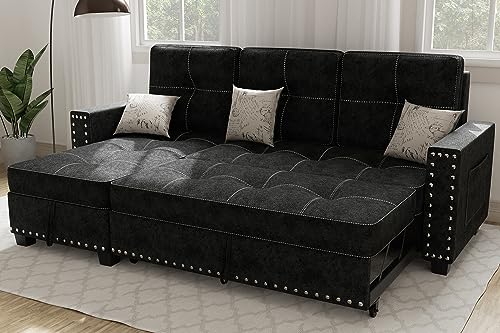 Versatile L-Shaped Sofa Bed with Storage, Black