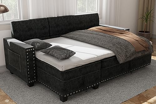 Versatile L-Shaped Sofa Bed with Storage, Black