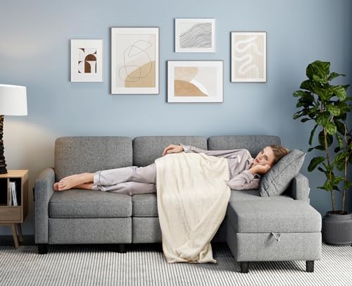 KKL Grey L-Shaped Sectional Sofa with Ottoman