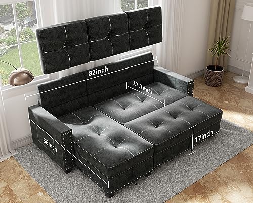 Versatile L-Shaped Sofa Bed with Storage, Black