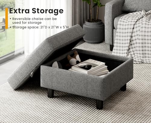 KKL Grey L-Shaped Sectional Sofa with Ottoman