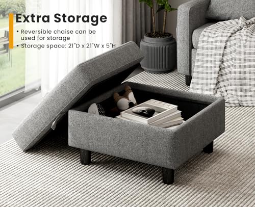 KKL Sectional Sofa with Movable Chaise, Storage Ottoman