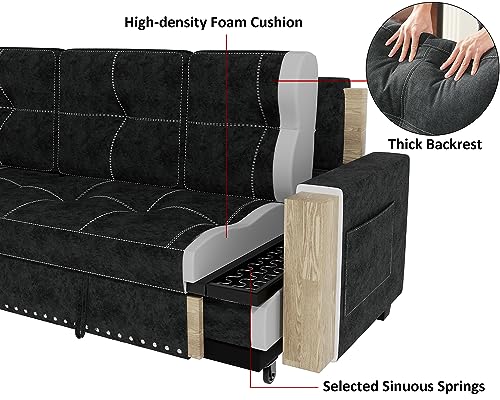 Versatile L-Shaped Sofa Bed with Storage, Black