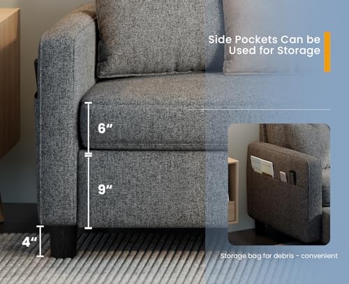KKL Grey L-Shaped Sectional Sofa with Ottoman