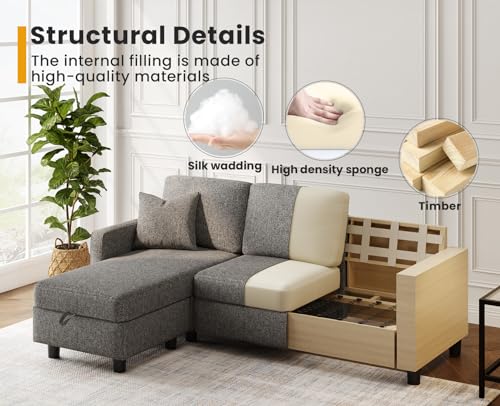 KKL Sectional Sofa with Movable Chaise, Storage Ottoman